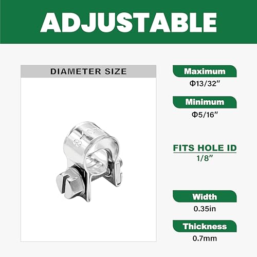1/8" Mini Fuel Injection Hose Clamps, 20PCS Gas Line Hose Clamp, Adjustable Pipe Hose Clip Tube Clamps for Automotive,Agriculture,Plumbing, 5/16"-13/32" Dia - size: 5/16"-13/32" (8-10mm)
