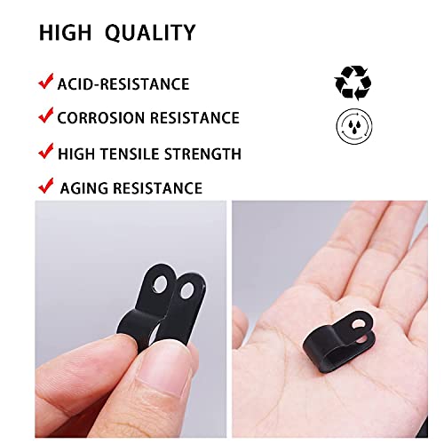 mankk 100PCS 1/4 Inch Rope Light Clips P-Style Mounting Clips Plastic Cable Clamps with Compatible Stainless Steel Pan Head Phillips Screws for Wire Management M-034-BK-LS - size: 100 Pack 1/4Inch