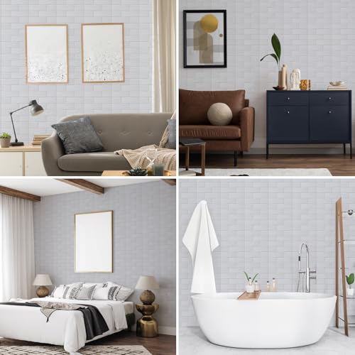 30 Pack 3D Wall Panels Peel and Stick, Waterproof Foam Stone 3D Wallpaper, Self Adhesive Foam Wallpaper for Bedroom Bathroom Kitchen (13.7 * 15.1in) - color: White, size: 30 PACK