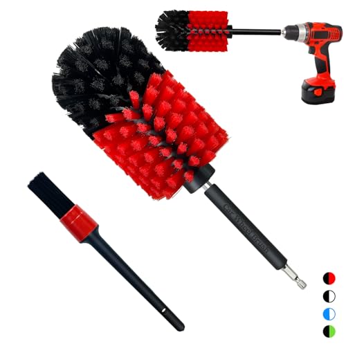 Wheel Brush Kit, Soft Drill Wheel Cleaner Brush, No Scratches Highly Dense Car Cleaning Brush Set for Wheels, Rims, Engines, Exhaust(Red/Black,2Pcs) - color: Red/Black,2pcs