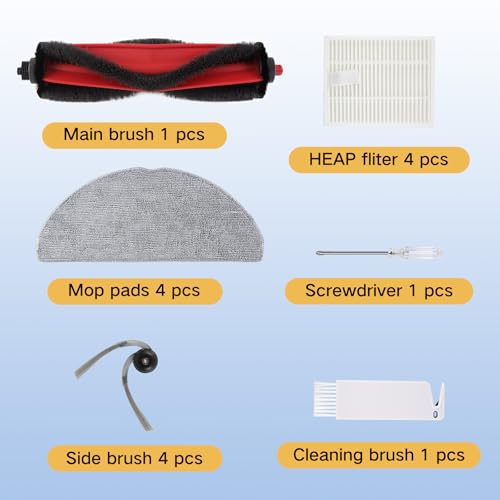 VIEWALL Q7M5 Replacement Accessories Kit for Roborock Q7 M5/M5+, Q7 L5/L5+ Plus Robot Vacuum, 1 Main Brushes, 4 HEPA Filters, 4 Side Brushes, 4 Mop Pads, 1 Cleaning Tool, 1 Screwdriver - color: Q7 M5 Kit - Black