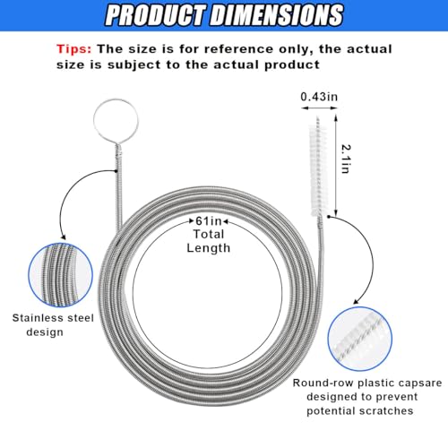 61 Inch Flexible Long Drain Brush, Nylon Stainless Steel Flexible Feeding Tube Cleaning Brush, Elastic Slim Hose Pipe Brushes Auto Sunroof Drain Hole Cleaning Tool for Car Home Fridge (White) - color: White