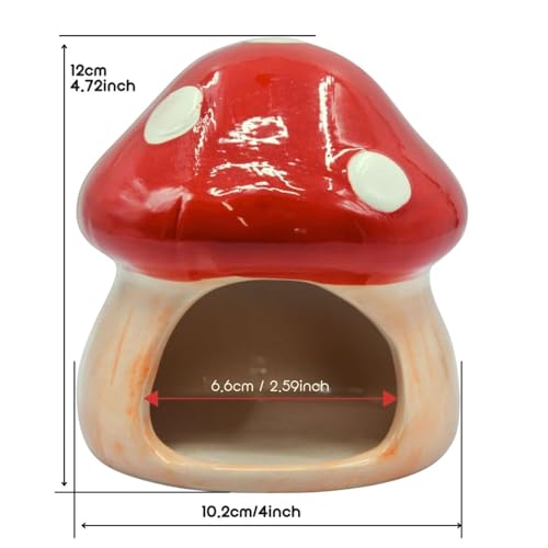 Ceramic Fish Tank Decor, Mushroom House Aquarium Decorations, Cute Betta Bed Tank Ornament, Shrimp Toad House for Goldfish, Cichlid, Betta Sucker Fish Hideout Cave - Red - color: Red