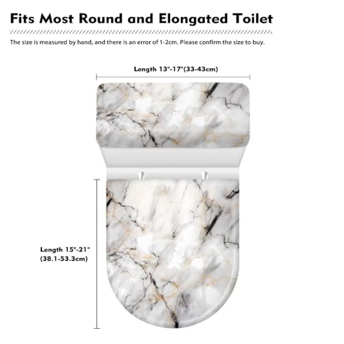 Toilet Lid Cover and Toilet Tank Lid Cover 2 PCS, with Elastic Edges Bathroom Decor Accessories Fit for Most Round Elongated and Oblong Lids, White Grey Marble - color: White Grey Marble