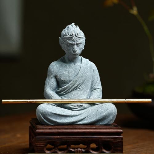 Monkey King Statue, Sun Wukong Sculpture, Paper Weight, Chinese Calligraphy Stone Paperweight, Figurines Fighting Buddha, Aquarium Safe Landscape Decor, Stone Tea Pet, Chinese new Year Gift