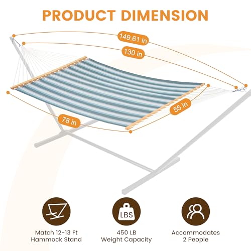 Lazy Daze Hammocks Quick Dry Hammock with Spreader Bar Textliene Fabric Double 2 Person Hammock with Chains Outdoor Patio Poolside Backyard Beach 450 lbs Capacity, Blue White Stripes - color: Blue White Stripes