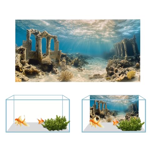 COMSUN 3 Pack Aquarium Background, 36x18 inches Polyester Aquarium Background, Cloth Fish Tank Background, Undersea Ruins Floor Sunshines & Tree Wood Branches Aquatic Plants - size: 36x18 Inch