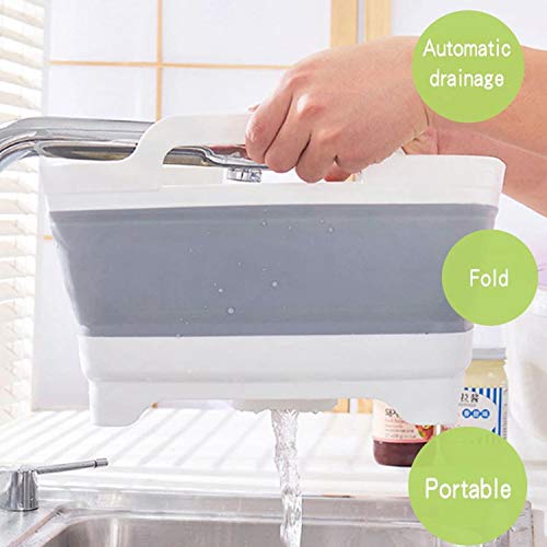 9L (2.4Gal) Dish Basin Collapsible with Drain Plug Carry Handles,Kitchen Storage Tray Dish Wash Basin, Portable Dish Tub, Foldable Dishpan for Camping,RV,Gray - color: Gray