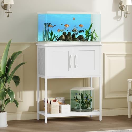 MAHANCRIS 10 Gallon Fish Tank Stand, Metal Frame Aquarium Stand, Cabinet for Fish Tank Accessories Storage, Heavy Duty Reptile Turtle Tank Stand for Home Office, 23.6" L x 11.8" W, White FTWT2101 - color: White