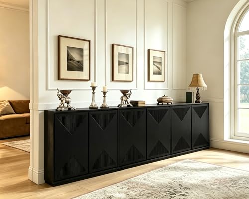 LKTART Buffet Cabinet Sideboard with Storage,Mid Century Modern Entryway Cabinet with Doors &Shelves,Narrow TV Media Console Table,Black,3 Pieces - color: D- Black, size: 3 Pieces