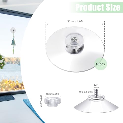 16 Pcs Suction Cup Plastic Pads, 50mm/1.96 Inch Clear PVC Sucker Pads, Strong Adhesive Holder With M5 Screw Nut for Windows, Bathrooms, Glass Walls, Car Sun Shades