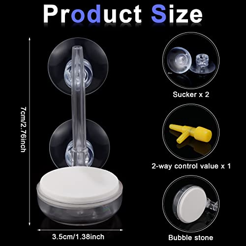 Treela Aquarium Air Stone Kit 2 Pack Nano Airstone with Control Valve & Suction Cups, Quiet Fine Bubble Diffuser for Fish Tank Aquarium