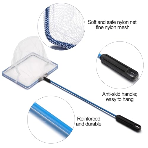 Mogoko Fish Net Aquarium, Small Fish Tank Net with Long Plastic Handle, Square net with Fine Mesh for Tank Cleaning - size: 5 Inch