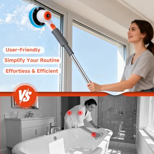 fishkeeper IPX9 Electric Aquarium Cleaning, Fish Tank Electric Spin Scrubber with 8 Replaceable Brush Heads Cordless w/ 3 Adjustable Speeds & Detachable Handle, Battery Display Screen Rechargeable