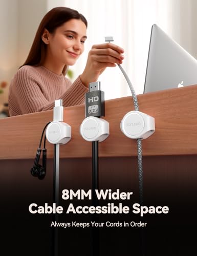 8-Pack Cord Organizer Silicone Magnetic Cable Clips [8 mm Wider Cable Accessible] Desk Wire Management, FLYLEAD Desktop Cord Holder for Nightstand, Office Workspaces Desk Organization Home Accessories - color: White
