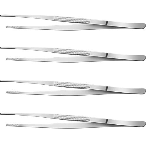 Yaomiao 4 Packs Bar Tweezers Long Garnish Tongs Bar Tweezers Stainless Steel Korean Bbq Tongs for Bartender Cocktail Cooking Food(Silver,8 Inch) - color: Silver, size: 8 Inch
