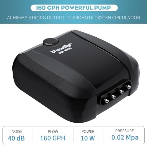 Pawfly Aquarium Air Pump Oxygen Pump for 10-200 Gallon Fish Tanks Buckets Dual Outlet Adjustable Ultra Quiet Aerator Pump with Accessories - size: Up to 200 gal (With Kit)