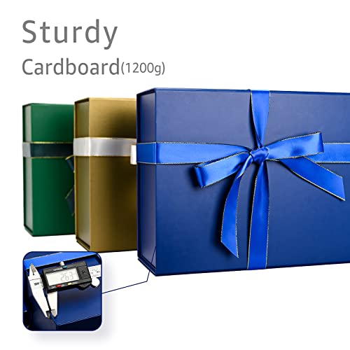 LIFELUM Navy Blue Gift Boxes 2 Pack 13.85 x 8.35 x 4.45 inch, Gift Box for Presents with Ribbon,Card,Shredded Paper Filler Magnetic Closure for Business, Father's Day, Holidays,Birthdays - color: Navy Blue, size: 1 count (Pack of 2)