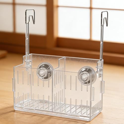 Aquarium Plant Holder - Transparent Double Hook Hydroponic Planter | Adjustable Acrylic Pots in Single Double Three Grid Sizes, for Underwater Vine Moss Decoration Corner Shelf Aquarium Setup