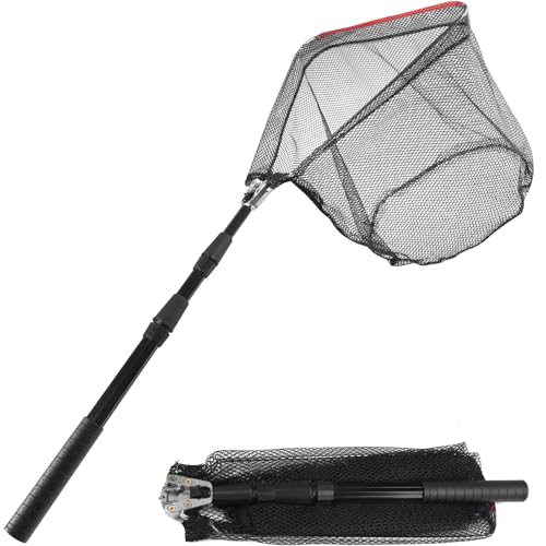 Yeahmart Fishing Landing Net with Telescopic Aluminum Handle Pole, Collapsible Nylon Mesh Minnow Fish Net for Saltwater & Freshwater, Portable Fishing Gear for Kids, Men, Women, Extends 21-75 Inches - style: 50" Full Length (3 Sectional Handle)