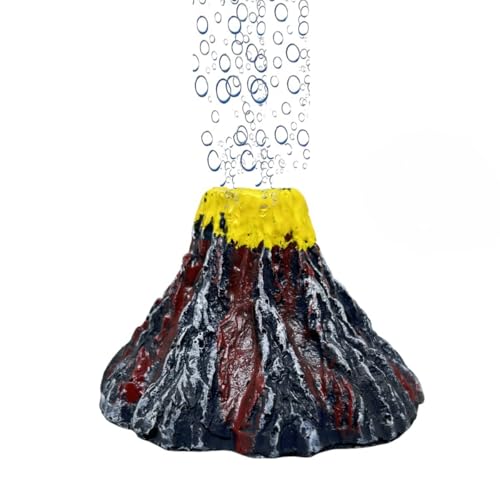 Aquarium Volcano Air Bubbler with Air Bubble Stone, Realistic Fish Tank Volcano Decor for Increase Oxygen, Cute Air Bubble Maker for Small Big Fish Tank Betta Aquarium Scenery (Red Volcano) - color: Red Volcano