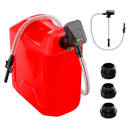 2026 Upgrade Automatic Battery Powered Fuel Transfer Pump, 3.2GPM Battery Operated Gas Can Pump with Auto-Stop Sensor, 47 IN Long Hose & 3 Adapters for Gasoline, Oil, Diesel (Not Include Gas Can)