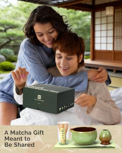 Maestri House Matcha Whisk Set, 7-Pc Complete Matcha Kit with Spouted Ceramic Bowl, Bamboo Whisk and Holder, Scoop, Spoon Rest & Sifter, Tea Cloth – Ideal Gift for Matcha Lovers (Verdant Abyss) - color: Verdant Abyss