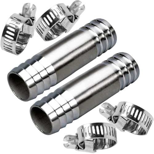 Stainless Hose Barb 3/4" Splicer Mender Union Tubing Coupling Fittings with Hose Clamps Air Water Fuel Oil (pack of 2) - size: 3/4" Hose Barb
