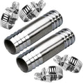 Stainless Hose Barb 1/2" Splicer Mender Union Tubing Coupling Fittings with Hose Clamps Air Water Fuel Oil (pack of 2) - size: 1/2" Hose Barb(13mm)