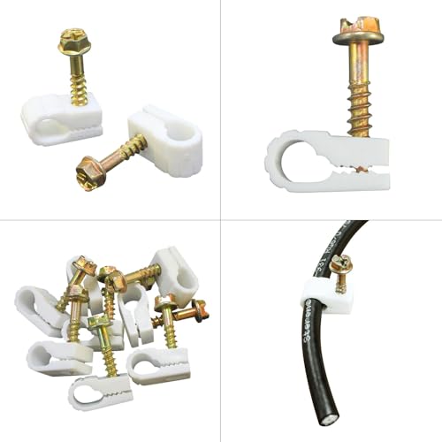 STEREN Coaxial Cable Clips - Cable Holder - Wire Clips - Siding Clips for Hanging - Cord Holder for Desk - Cable Clamps (White, 100 Count - Single Screw) - color: White, size: 100 Count - Single Cable