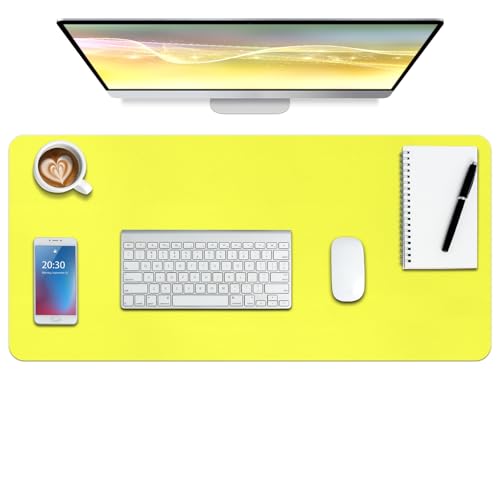 Boutilon Leather Desk Pad Protector,Non-Slip Mouse Pad,Laptop Desk Pad,Office Mouse Mat,Waterproof Leather Desk Blotter,Desk Writing Pad for Office and Home (M-Lemon,30"x14") - color: Lemon, size: M 30"x 14"