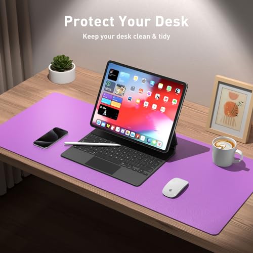 Aothia Leather Desk Pad Protector, Mouse Pad, Office Desk Mat, Non-Slip PU Leather Desk Blotter, Laptop Desk Pad, Waterproof Desk Writing Pad for Office and Home (23.6" x 13.7", Iris Violet) - color: Iris Violet, size: 23.6" x 13.7"