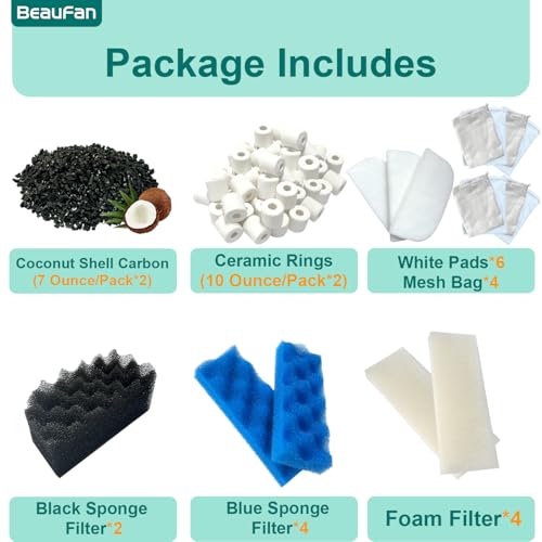 24 Pack Aquarium Media Kit Replacement for Fluval 206/207 Canister Filters, Replacement Bio Foam Filters, Activated Carbon & Ceramic Rings (2 Sets Maintenance Bundle) - size: 206/207Series