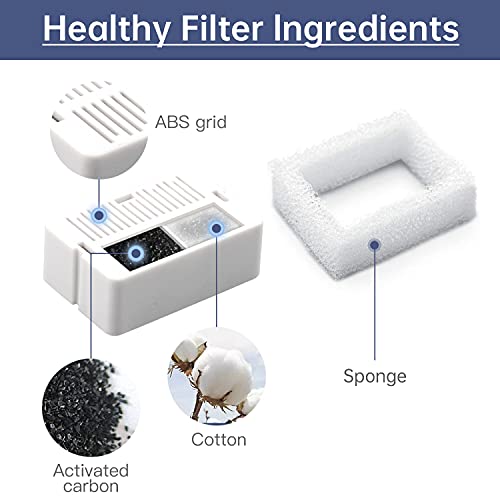 Cat Water Fountain Replacement Filter, 8 Pack Cat Fountain Carbon Filters and 2 Pack Foam Filters for Ceramic Pet Drinking Fountain and Stainless Steel Pet Water Fountain (8+2 Pack)