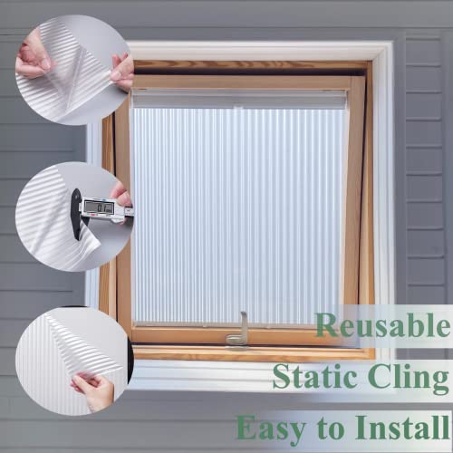 Window Privacy Film Stripe Pattern Non Adhesive Static Cling Frosted Window Film 3D Window Decals Sun Blocker Heat Control Vinyl Stickers for Bedroom Home Office Living Room (White, 11.8 x 78.7 Inch) - color: Narrow Stripe, size: 11.8'' x 78.7''