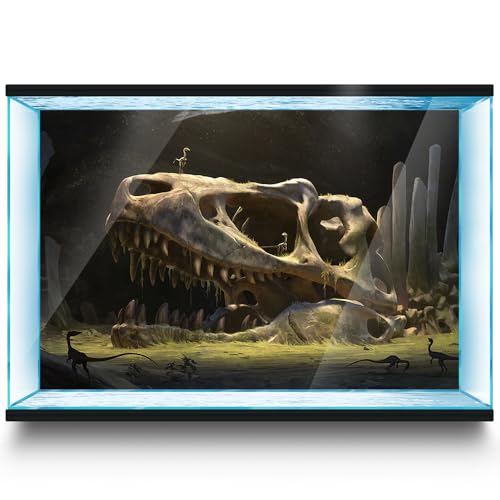 Aquarium Background Stickers - Dinosaur, Skull, Teeth - Fish Tank Reptile Terrarium Decor Poster (60 x 40 cm / (23.6 x 15.7 inches)) - size: 60 x 40 cm / (23.6 x 15.7 inches)