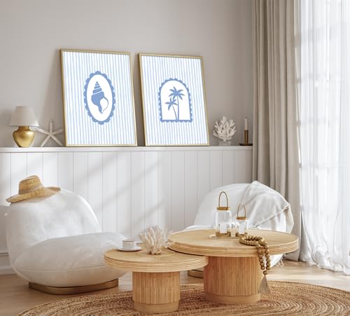 Gschupy Beach Decor Wall Art 6 Piece, Beach Themed Canvas Wall Decor,Meet Me at the Beach Coastal Prints with Blue Stripe, Nautical Wall Art for Coastal Home Bedroom Bathroom Decor 8x10inch unframed - color: Beach Chairs, size: 8x10in