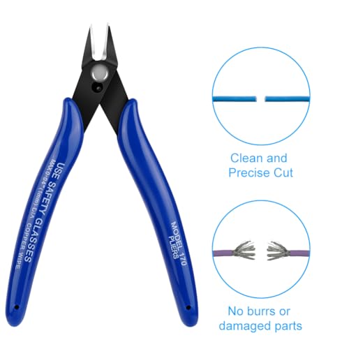 Ainiv Wire Cutters, 4PCS Spring-loaded Side Cutters Flush Cutters, Diagonal Cutters Precision Side Cutters, Diagonal Cutting Pliers in CRV Steel, Heavy Duty Cutting Pliers for Electrical, Homes - color: Blue Wire Cutter-4pcs, size: 4pcs