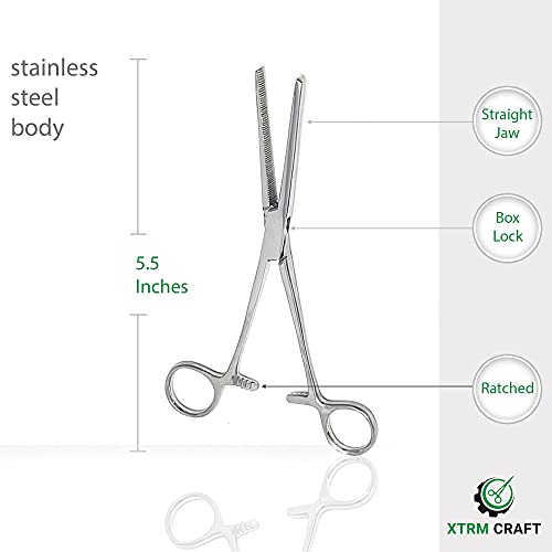 Pean Hemostat Straight and Curved Multipurpose Locking Tweezer Clamps Serrated, Stainless Steel - Hemostats for Nurses, Fishing Forceps, Crafts and Hobby - size: 5.5", style: Straight