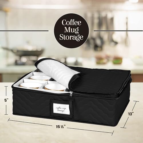 China Storage Containers 5-Piece Set Moving Boxes for Dinnerware, Glasses, Plates, Mugs and Saucers Sturdy Quilted Microfiber Dish Organizer with Dividers for Seasonal Storage - Holds Set of 12, Black - color: Black