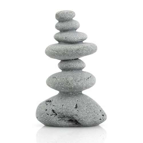 Aquarium Decor,7-Stone Mini Stacked Zen Rock Stone Decor – Balanced Stones Cairn Statue for Garden, Fish Tank, and Micro Landscape (3.7" H)