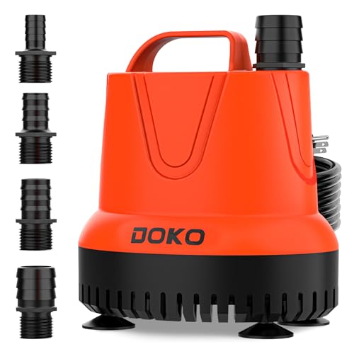 DOKO 1150GPH Submersible Water Pump, 100W Pond Pump with 11FT Lift Height, Ultra Quiet Small Pump with Handle & 6FT Power Cord for Fish Tank, Ponds, Aquarium, Waterfalls, Hydroponics, 4 Nozzles - size: 100W 1150GPH