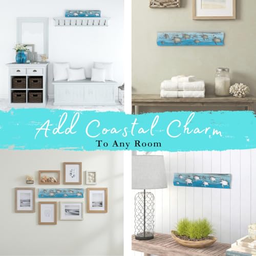 Sea Turtle Driftwood Wall Art & DIY Key Holder – Handmade Coastal Home Decor – 17.5" Genuine Weathered Wood Plank with 5 Removable Hooks for Keys, Leashes, and Jewelry – Beach House Entryway Organizer (Turtle Bay) - style: Turtle Bay