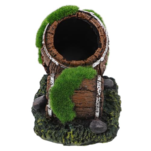Toddmomy Fish Tank Landscape Decor Realistic Resin Barrel Aquarium Supplies Fish Decor Hideout Cave Ornament