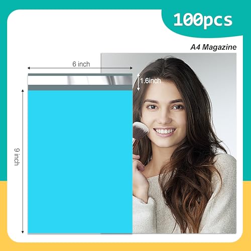 Poly Mailers 6x9 inch 100 Pcs, Blue Plastic Mailing Envelopes with 2.4mil Thickness, Waterproof and Tear-resistant Shipping Bags for Clothing, Tamper Proof Self-Seal Mailers Poly Bags - color: Blue, size: 6x9 Inch 100 Pcs