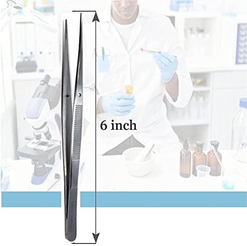 Lab Tweezers High Precision Forceps, 6" (15.2 cm), Fine Strong Point tweezers, Stainless Steel (6" Straight) - size: 6" Straight
