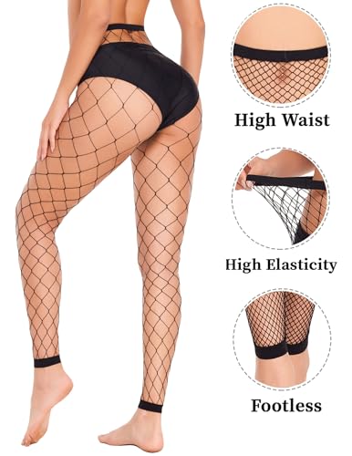 Avidlove Fishnet Stockings for Women Footless High Waist Fishnets Tight | Thigh High Stockings, Open Toe, High Stretch, Comfortable, Gothic Costume, Rave Outfits, for Cosplay, Halloween - color: Black Big Hole