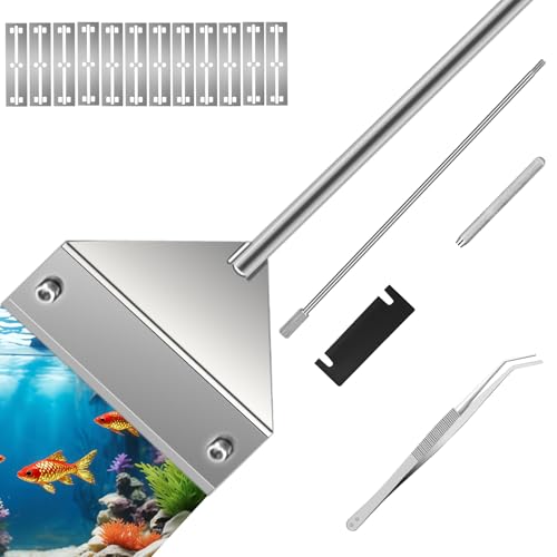 25" Glass Aquariums Algae Scraper - Durable Stainless Steel, Powerfully Remove Stubborn Algae, Professional Fish Tank Cleaner Tools, Includes Sheath, Long Tweezers & 10 Replaceable Blades
