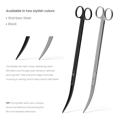 UNS Aquascaping Tools - Stainless Steel, Rust Resistant, Freshwater Planted Tank, Saltwater Reef Aquarium Maintenance Accessory - Trimming Stems & Carpets, Coral Cutting - Curved Scissors, Grey