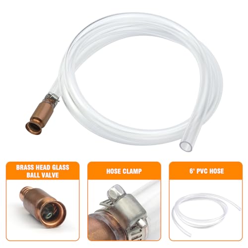 Gas Siphon Pump 1/2'' Copper Valve 6FT Syphon Hose for Water Gasoline Fuel & Other Liquid Safety Self Priming Shaker Siphon Hand Pump Tube